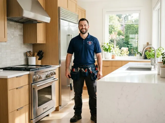 Appliance Repair Hero technician in a Brockton, MA kitchen after an appliance repair